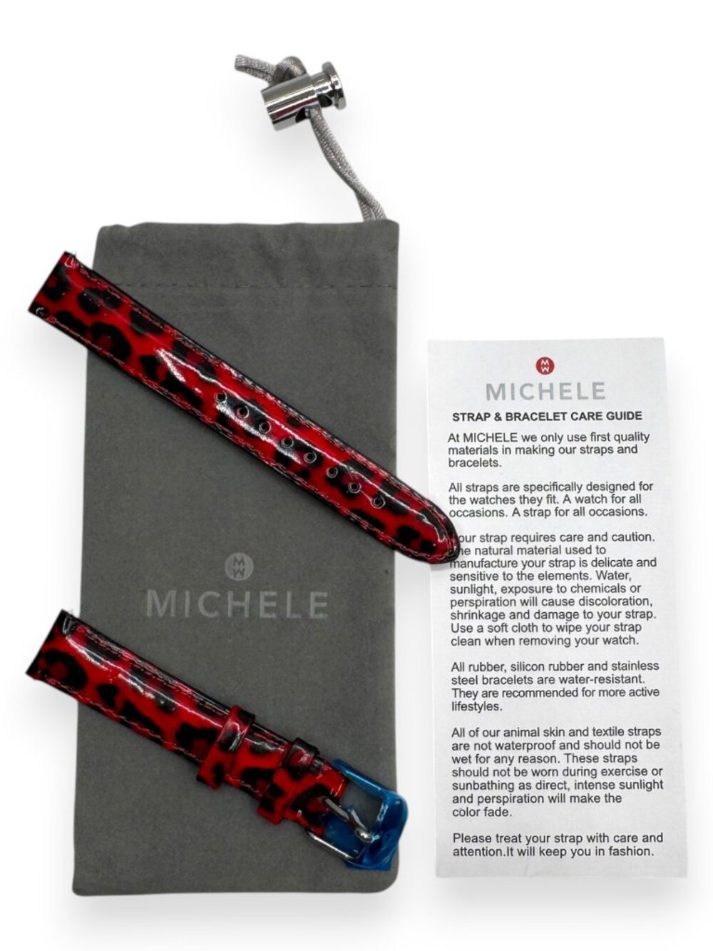Michele 16mm Red Leopard Leather Watch Strap Silver NWOT - Picture 2 of 4
